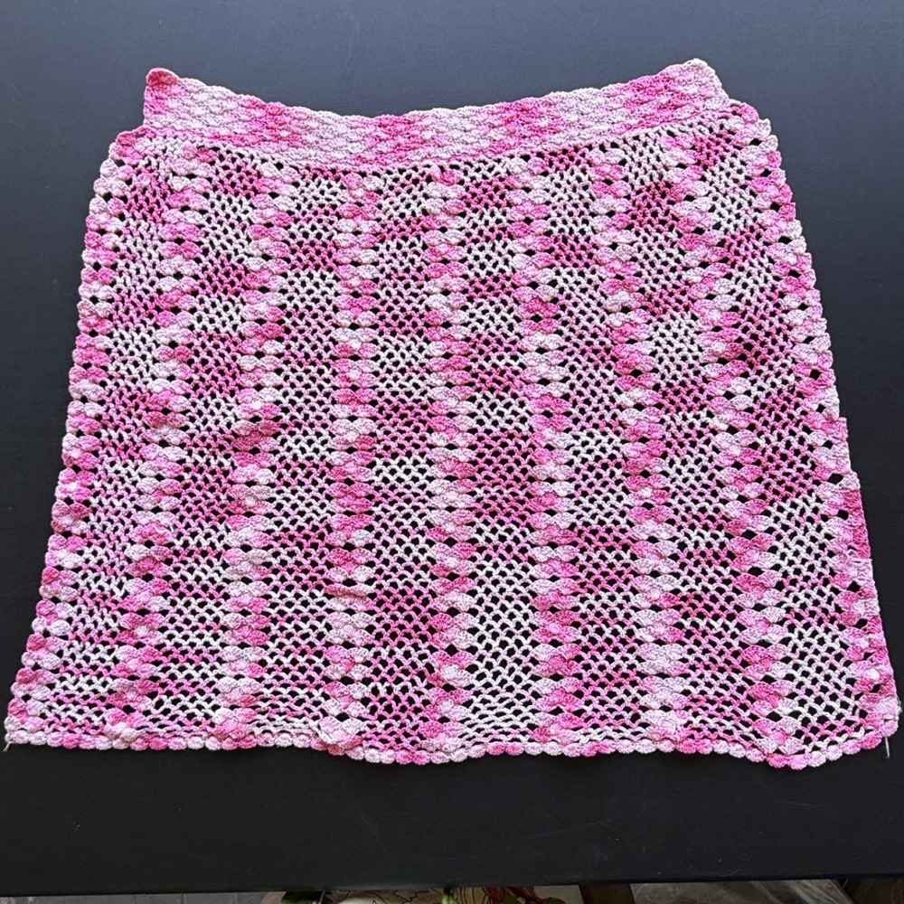 Vintage Handmade‎ Crochet Panel Pink Variegated Cotton Craft Textile